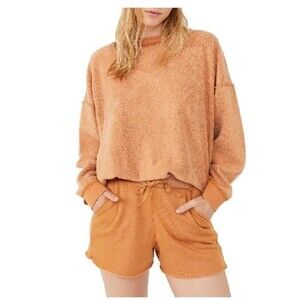 Free People Kelly Oversized Two Piece Sweat Set Cognac XS NWT